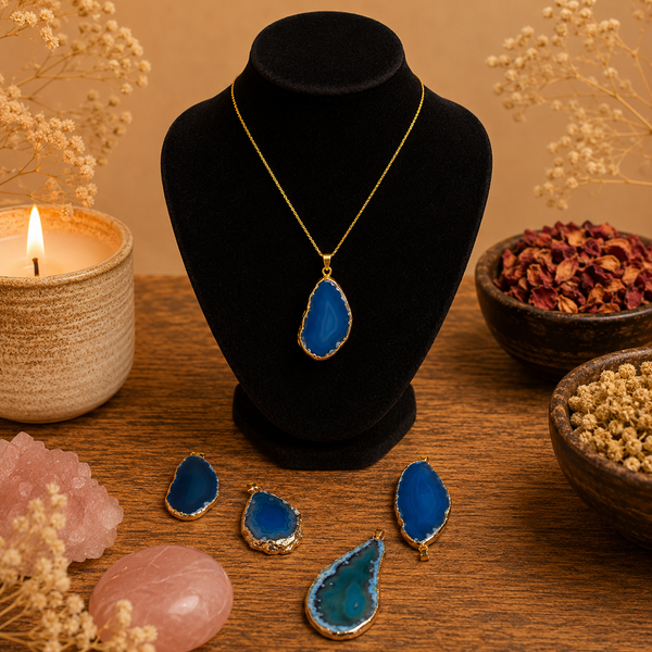 Collar Ágata Azul Aura Dorada