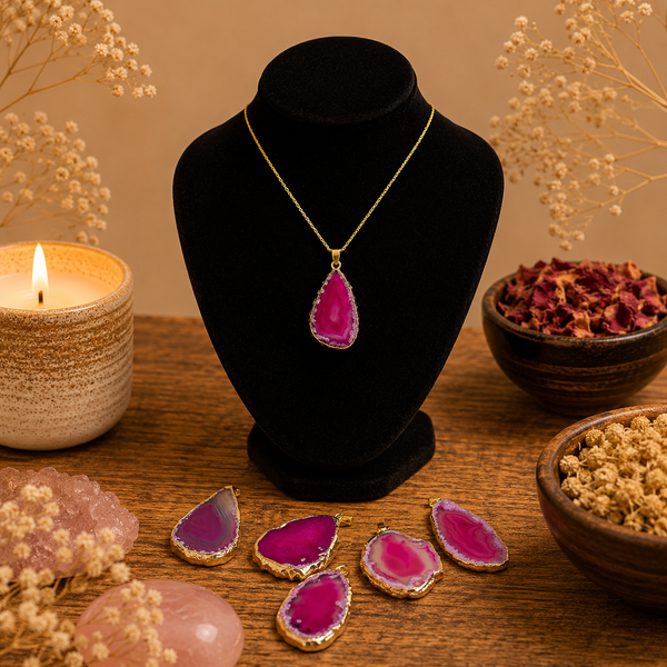 Collar Ágata Rosa Aura Dorada